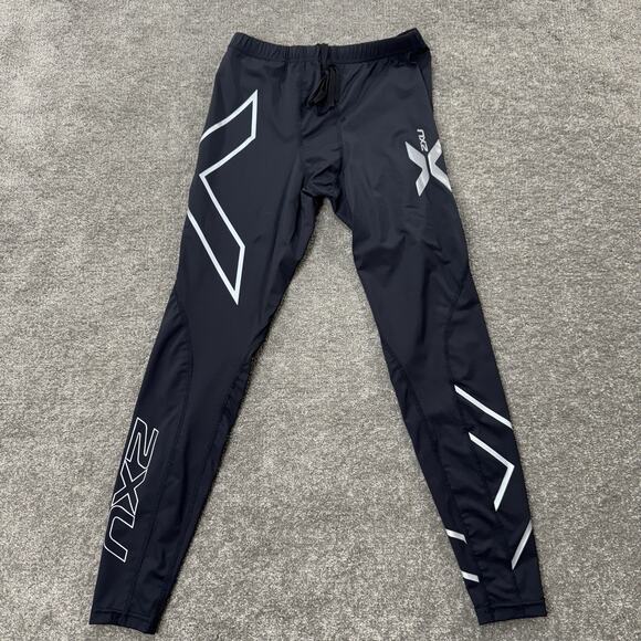 2XU Mens Compression Tights Pants MA1967B Size‎ L Black Reflective Logo - Picture 1 of 12